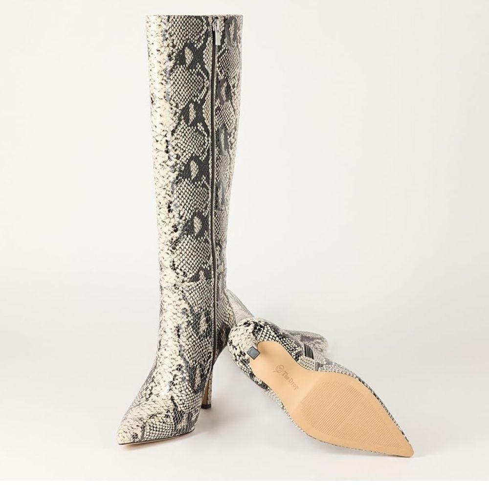 The Drop Women's Gemini Tall Heeled snakeskin print Boot NWT